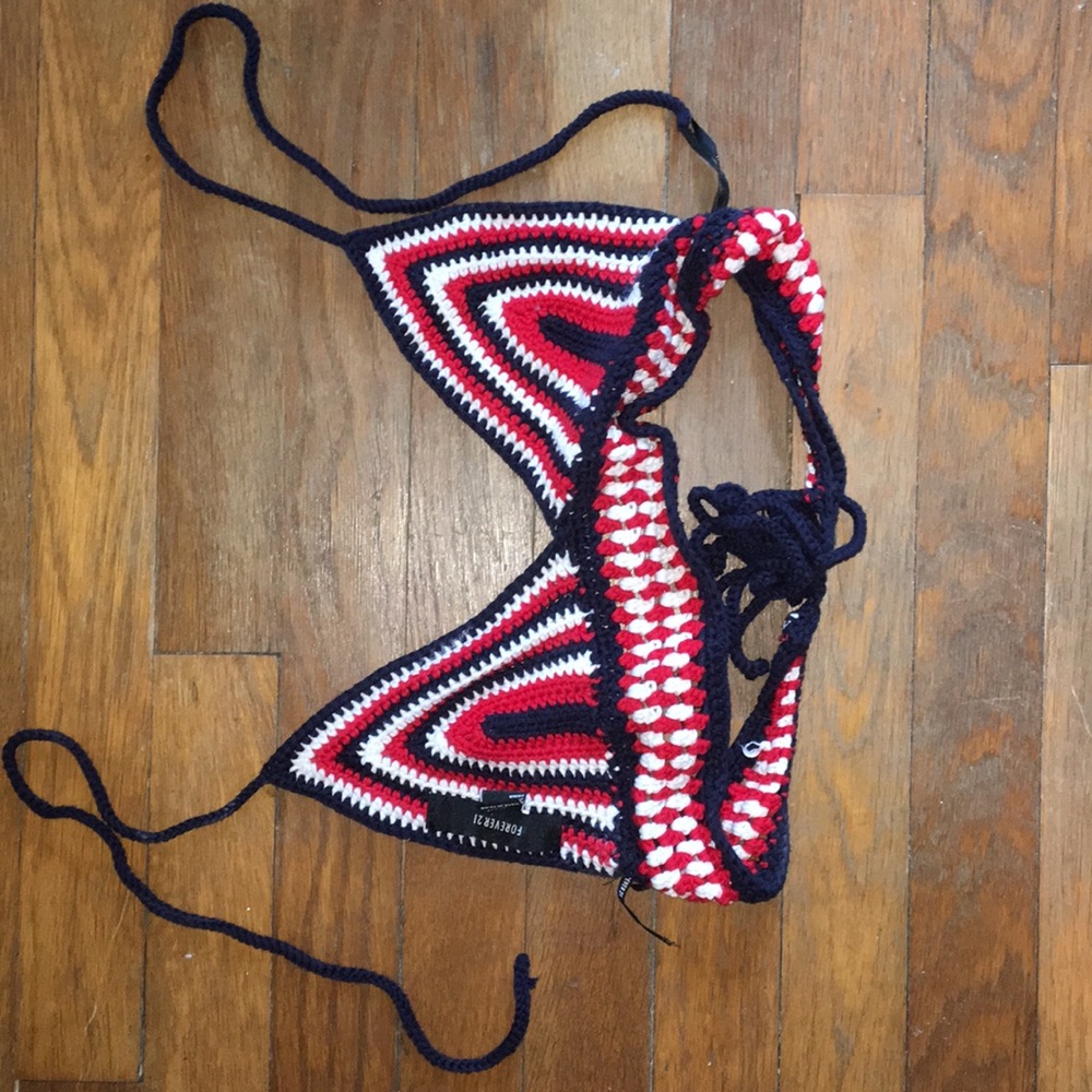 Forever 21 String Tie Red White and Blue Crop top